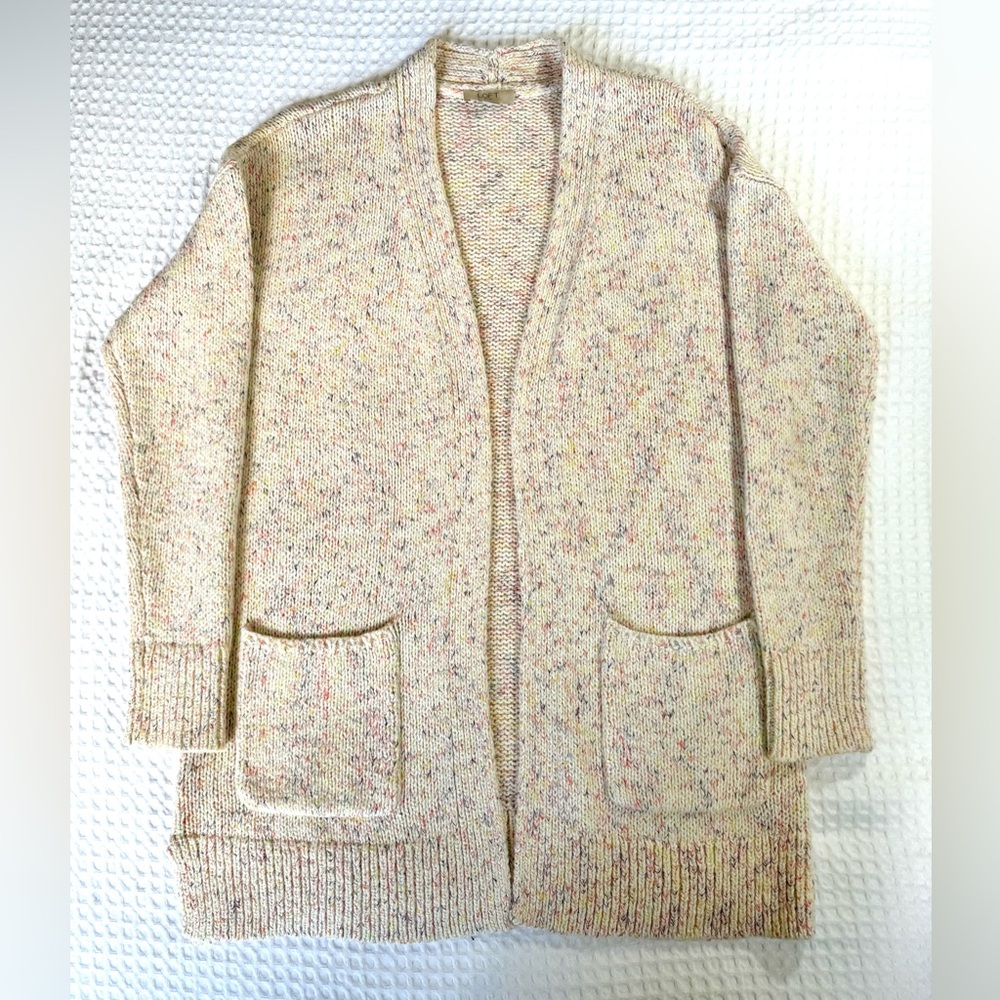 LOFT Cream Multicolor Knit Cardigan Sweater